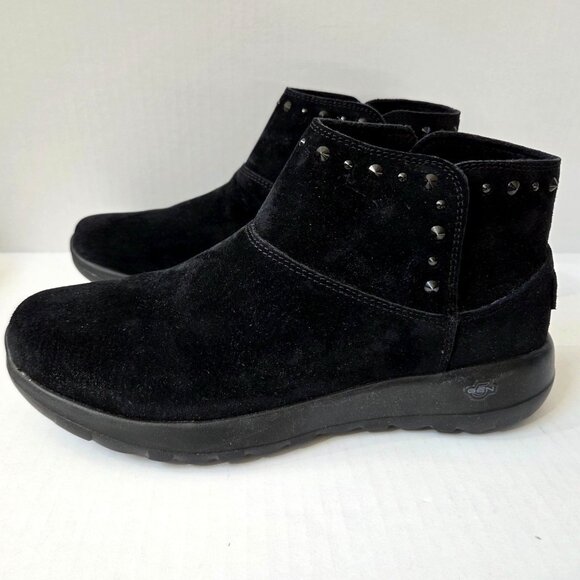 Skechers Boots Womens 9.5 Black Suede On the Go Walk Joy Studded Ankle Booties - Picture 1 of 10